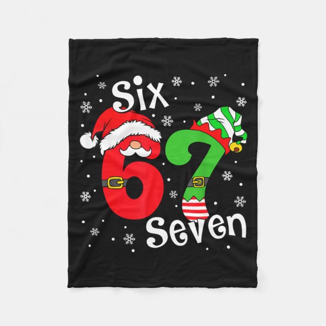 Funny Six Seven 67 Meme 6 7 Elf Santa Christmas Pa Fleece Blanket (Front)