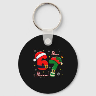 Funny Six Seven 67 Meme 6 7 Elf Santa Christmas Pa Key Ring