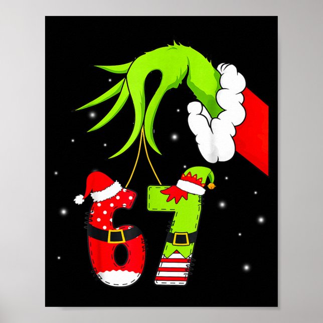 Funny Six Seven 67 Meme 6 7 Elf Santa Christmas Pa Poster (Front)
