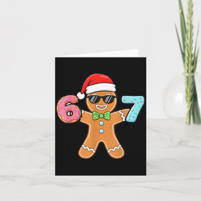 Funny Six Seven 67 Meme 6 7 Gingerbread Christmas  Card (Front)