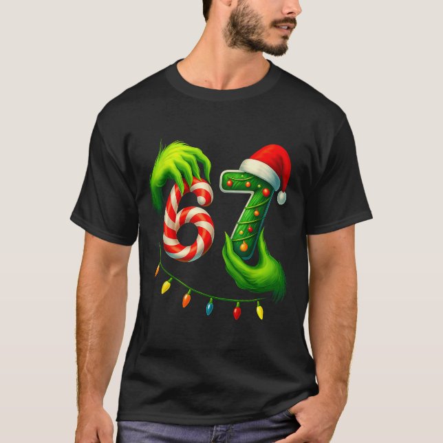 Funny Six Seven 67 Meme 6 7 Santa Christmas Brainr T-Shirt (Front)