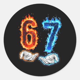 Funny Six Seven 67 Meme Hands Boys Kids Flames Classic Round Sticker