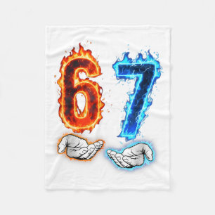 Funny Six Seven 67 Meme Hands Boys Kids Flames Fleece Blanket