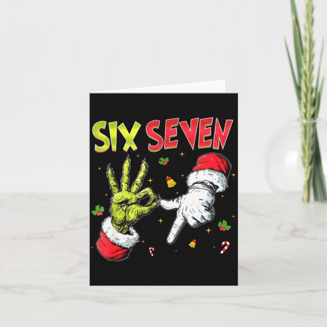 Funny Six Seven 67 Meme Monster Santa Christmas Pa Card (Front)