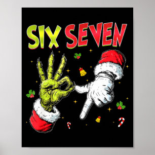 Funny Six Seven 67 Meme Monster Santa Christmas Pa Poster