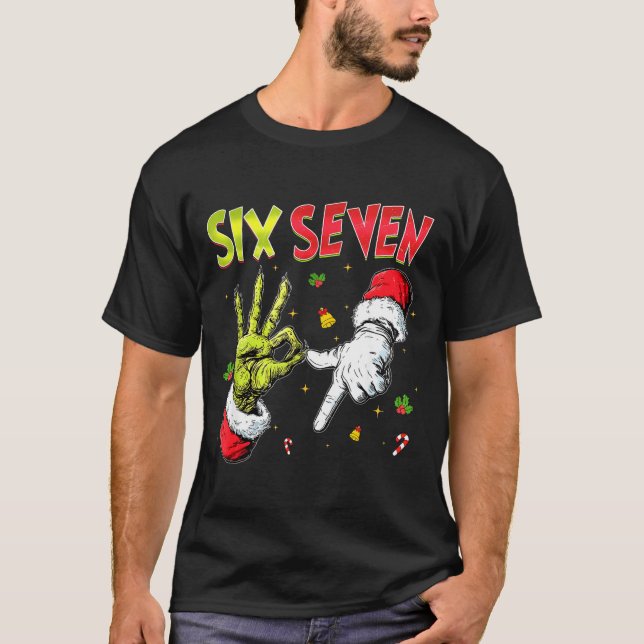 Funny Six Seven 67 Meme Monster Santa Christmas Pa T-Shirt (Front)