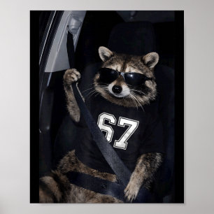 Funny Six Seven 67 Meme Raccoon Wearing Sungles Ge Poster