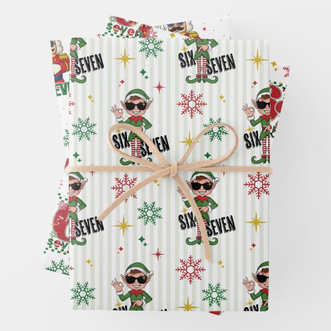Funny Six Seven 67 Meme Retro Xmas Holiday Humor Wrapping Paper Sheet (In situ)