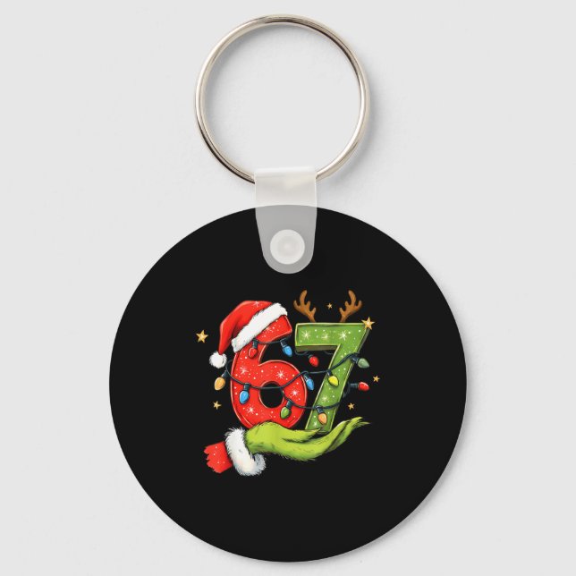 Funny Six Seven 67 Meme Santa Christmas Brainrot P Key Ring (Front)