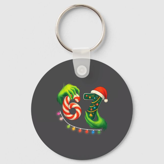 Funny Six Seven 67 Meme Santa Christmas Brainrot P Key Ring (Front)