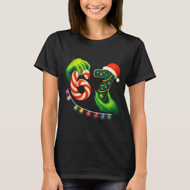Funny Six Seven 67 Meme Santa Christmas Brainrot P T-Shirt (Front)
