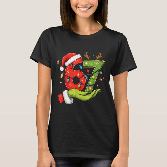Funny Six Seven 67 Meme Santa Christmas Brainrot P T-Shirt (Front)
