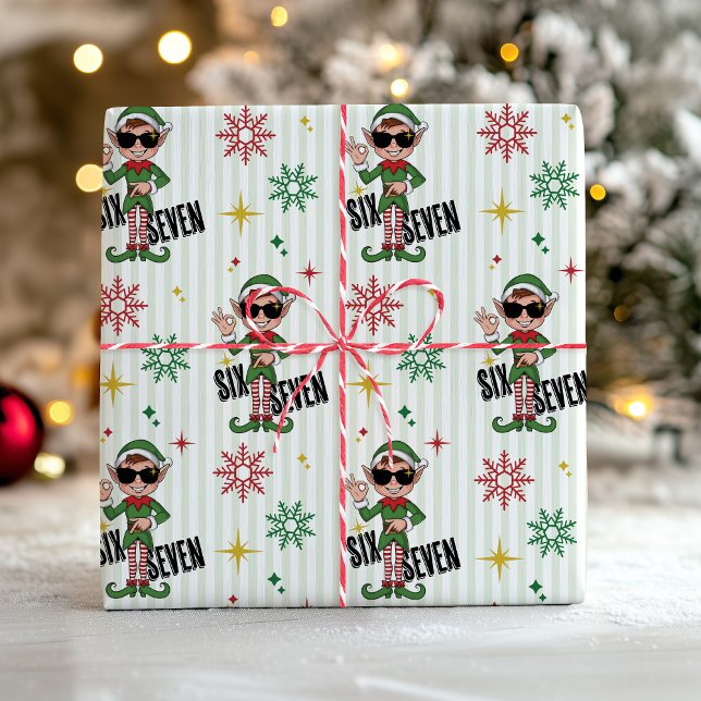 Funny Six Seven 67 Meme Xmas Elf Holiday Humor Wrapping Paper (Funny Six Seven 67 Christmas santa's elf fun trendy xmas modern holiday humor gift wrapping paper)