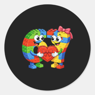 Funny Six Seven 67 Valentine Hearts Brick Style Co Classic Round Sticker