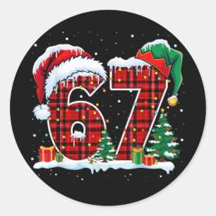 Funny Six Seven 6 7 Meme 67 Christmas Red Plaid Xm Classic Round Sticker