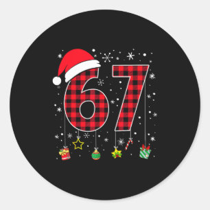 Funny Six Seven 6 7 Meme 67 Christmas Red Plaid Xm Classic Round Sticker