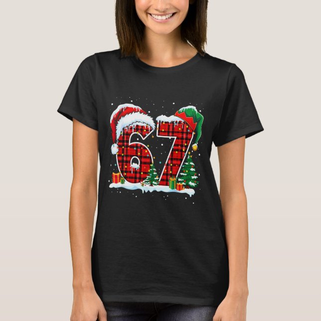 Funny Six Seven 6 7 Meme 67 Christmas Red Plaid Xm T-Shirt (Front)