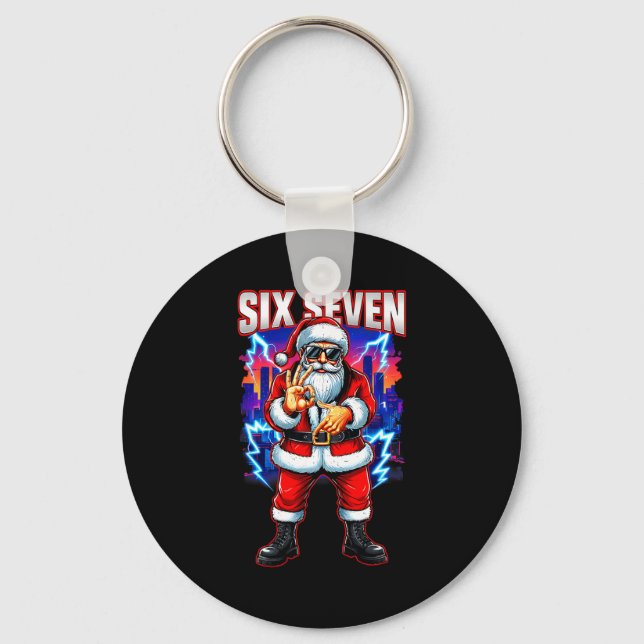 Funny Six Seven 6 7 Meme 67 Santa Christmas Men Bo Key Ring (Front)