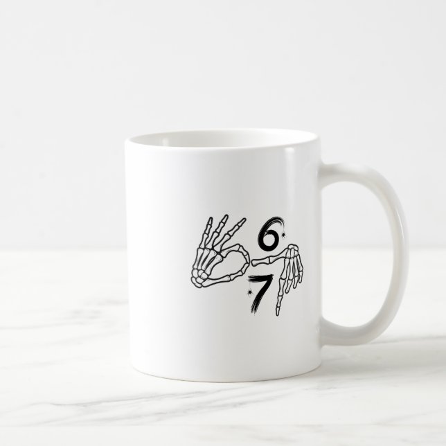Funny Six Seven 6 7 Meme 67 Skeleton Hand Hallowee Coffee Mug (Right)