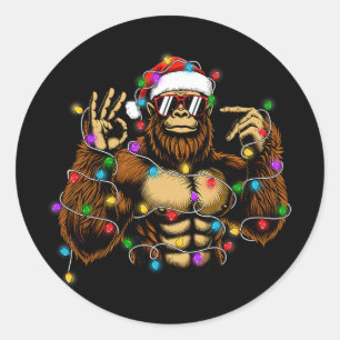 Funny Six Seven 6 7 Meme Bigfoot Christmas Lights Classic Round Sticker