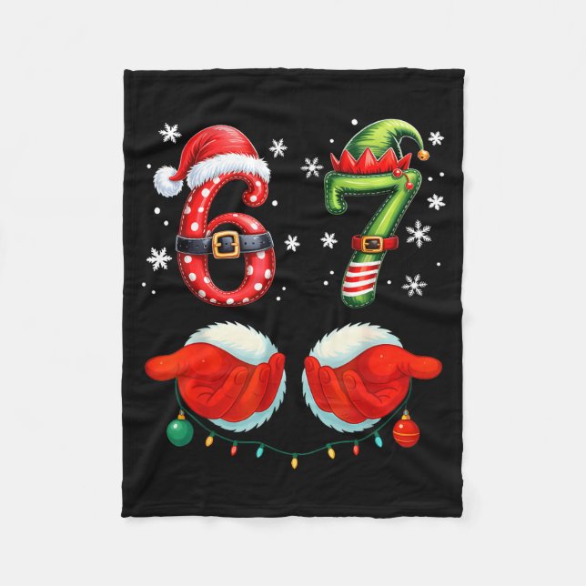Funny Six Seven 6 7 Meme Christmas Humor Santa Elf Fleece Blanket (Front)