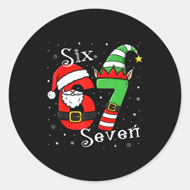 Funny Six Seven 6 7 Meme Christmas Santa Elf Numbe Classic Round Sticker (Front)