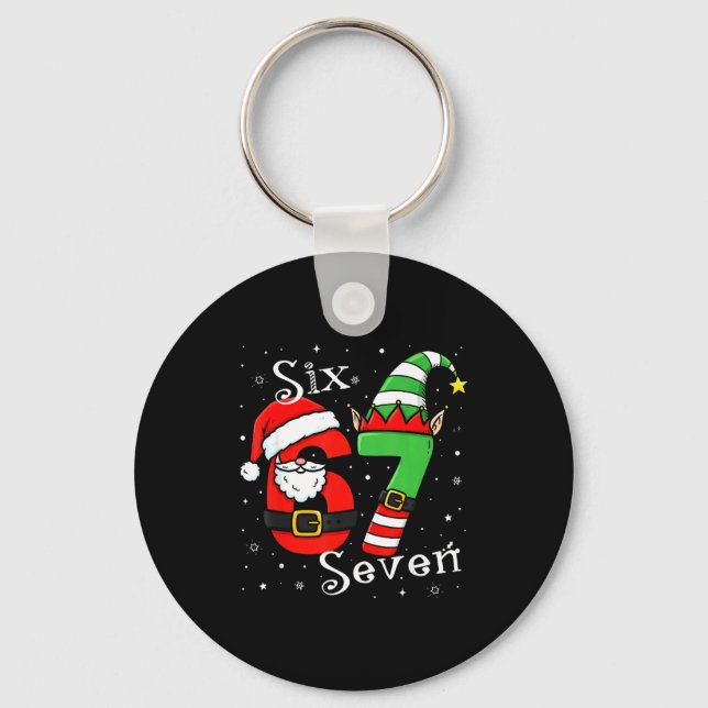 Funny Six Seven 6 7 Meme Christmas Santa Elf Numbe Key Ring (Front)