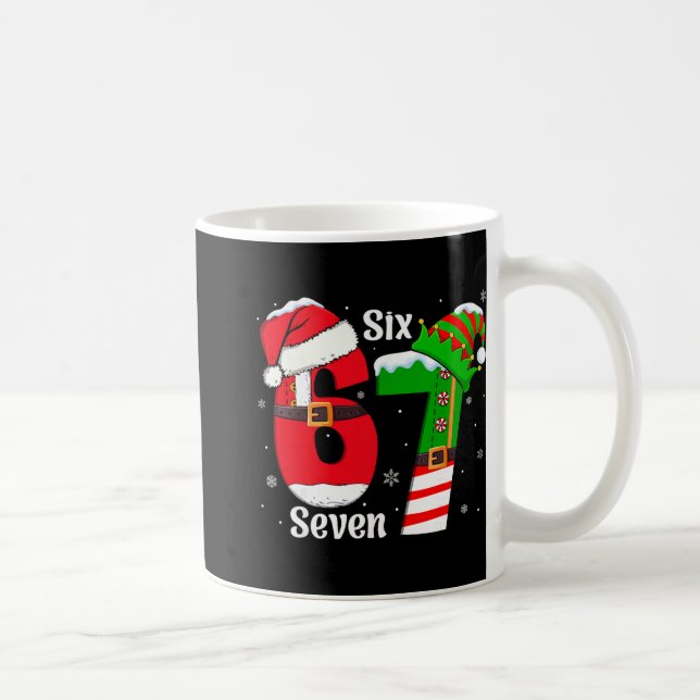 Funny Six Seven 6 7 Meme Gen Alpha Slang Santa Elf Coffee Mug (Right)