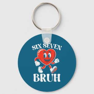 Funny Six Seven Bruh Retro Heart 67 Meme Cartoon Key Ring