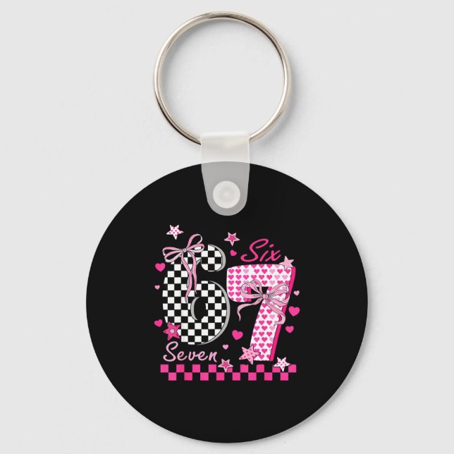 Funny Six Seven Coquette 6 7 Meme Men Women Valent Key Ring (Front)