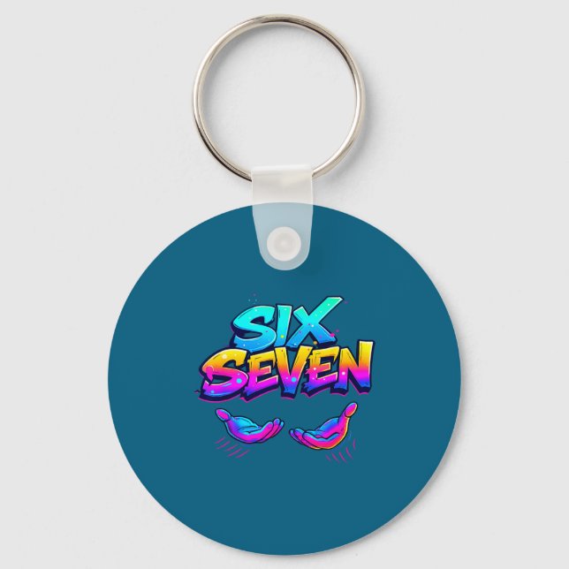 Funny Six Seven Design Graphic 67 6 7 Meme Hands G Key Ring (Front)