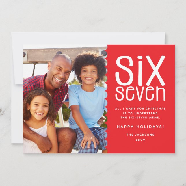 Funny SIX-SEVEN Family Photo Christmas Holiday Card (Front)