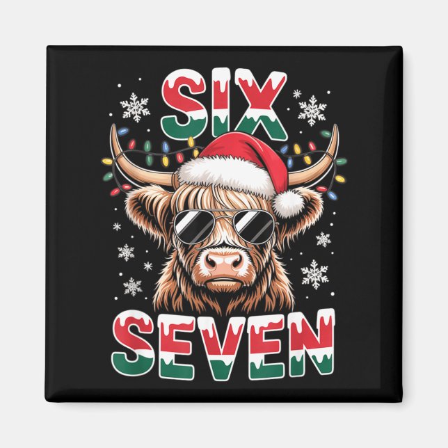 Funny Six Seven Highland Cow Christmas 67 Cool Xma Magnet (Front)
