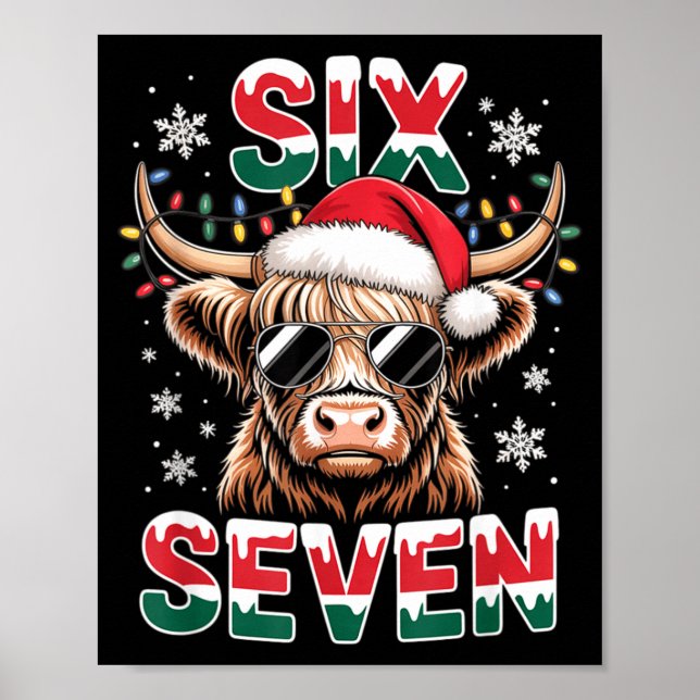 Funny Six Seven Highland Cow Christmas 67 Cool Xma Poster (Front)