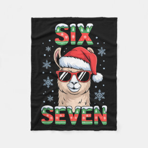 Funny Six Seven Llama Christmas 67 Santa Hat Alpac Fleece Blanket