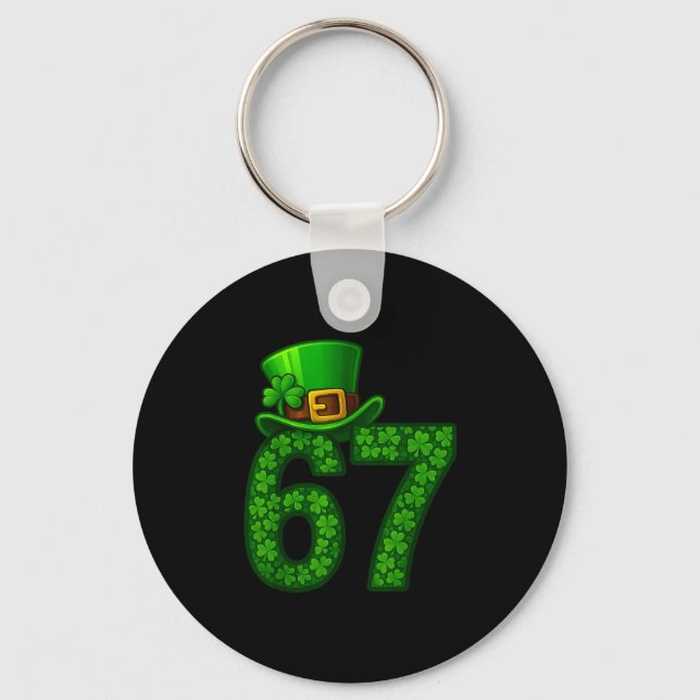 Funny Six Seven Meme 67 St Patricks Day Shamrocks  Key Ring (Front)