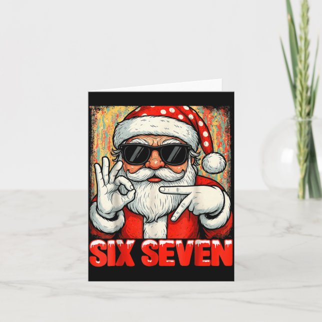 Funny Six Seven Meme Christmas Cool Santa Saying 6 Card (Front)