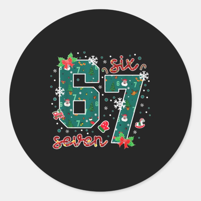 Funny Six Seven Meme Saying 6 7 Xmas Holiday Chris Classic Round Sticker (Front)