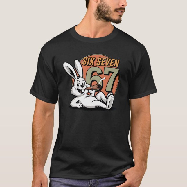 Funny Six Seven Rabbit Smoking Easter T-Shirt (Front)