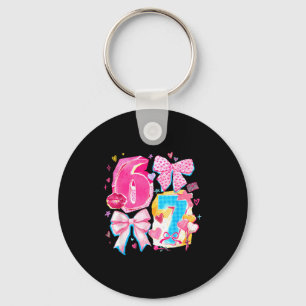 Funny Six Seven Valentine Coquette Bow Preppy Hear Key Ring
