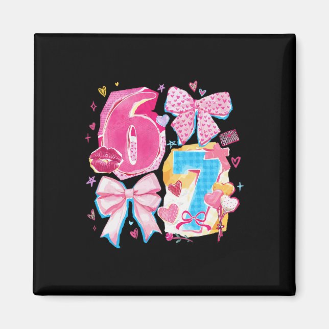 Funny Six Seven Valentine Coquette Bow Preppy Hear Magnet (Front)