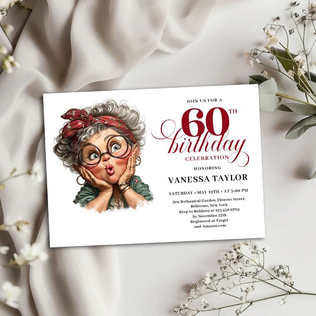 Funny Sixty Birthday Invite Old Lady Party Design (Funny Sixty Birthday Invite Old Lady Party Design)