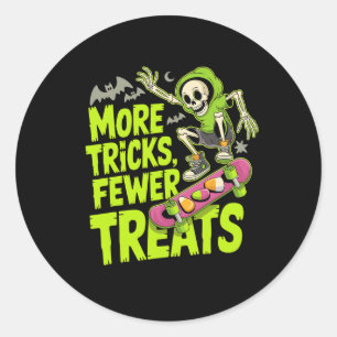 Funny Skateboard Halloween Skeleton Ghost Spooky S Classic Round Sticker