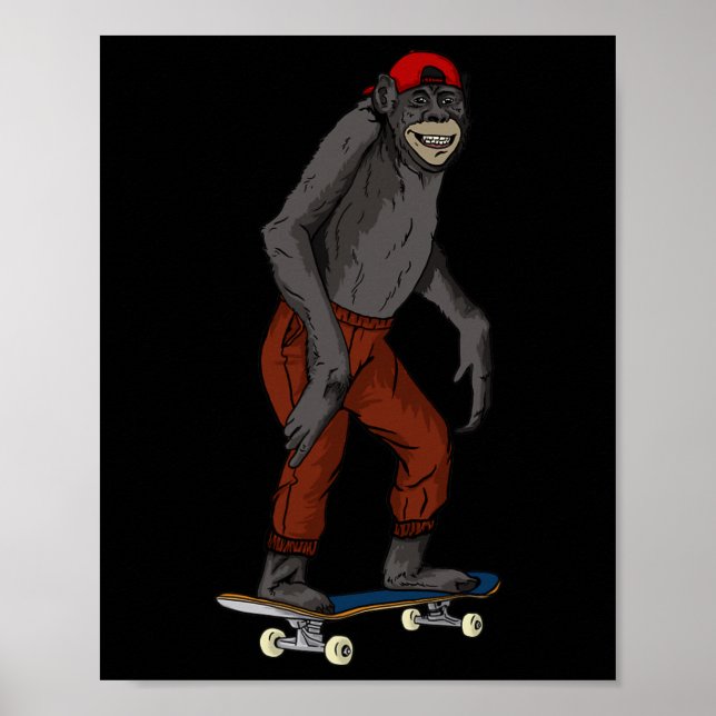 Funny Skateboard Monkey Gift Idea 4 Skate And Half Poster (Front)