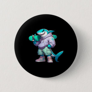 Funny Skateboarding Animal Cool Shark On Skateboar 6 Cm Round Badge