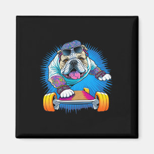 Funny Skateboarding Bulldog Magnet