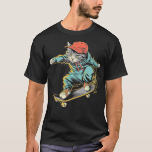 Funny Skateboarding Cat Player Women Men Kids   4  T-Shirt