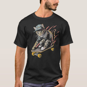 Funny Skateboarding Cat Player Women Men Kids 5 T-Shirt