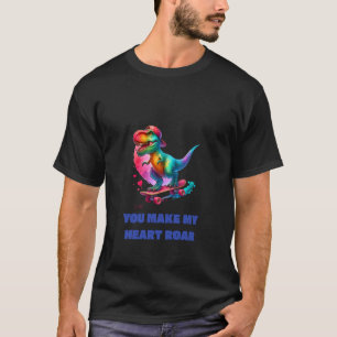 Funny Skateboarding Dinosaur Valentines Day Love t T-Shirt