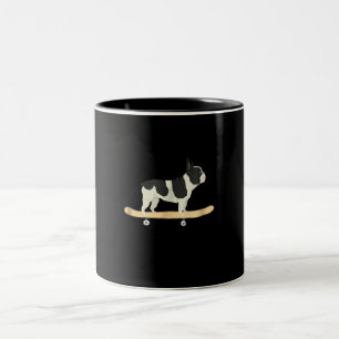 funny skateboarding french bulldog puppy gift Two-Tone coffee mug